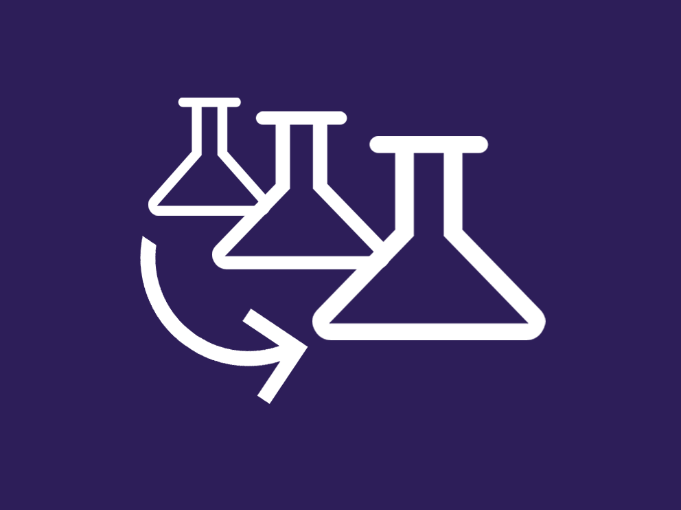 Icon set showing three science beakers, each bigger than the previous