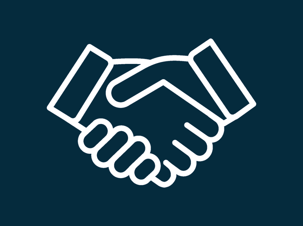 white hands shaking icon on dark blue background