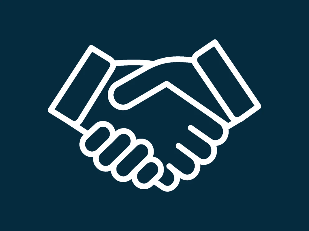 white hands shaking icon on dark blue background