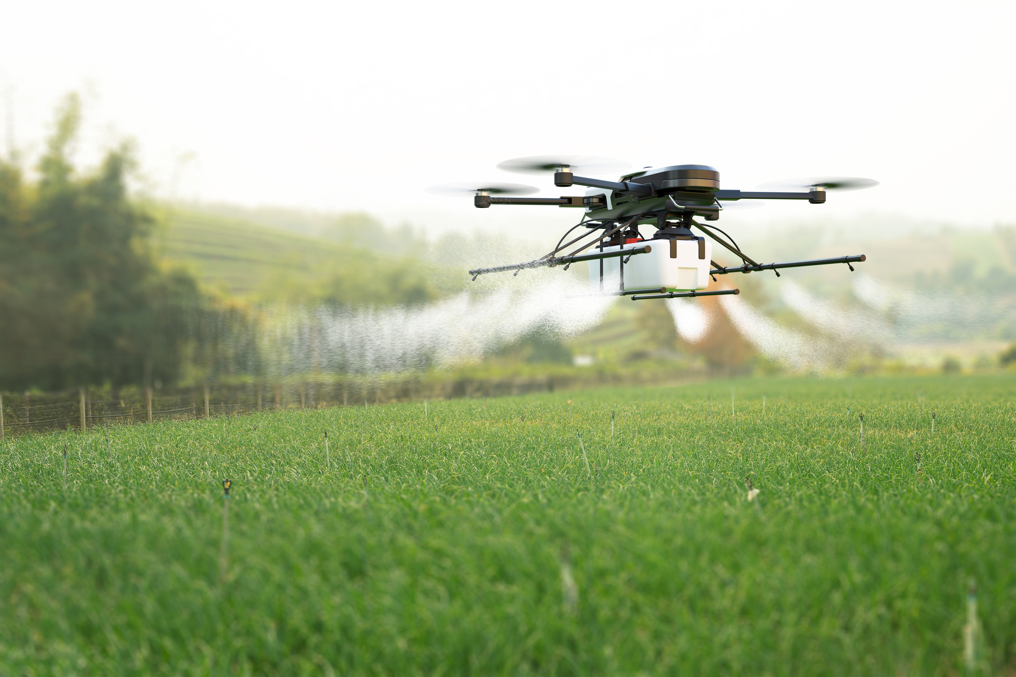 an agricultural drone above a crop field