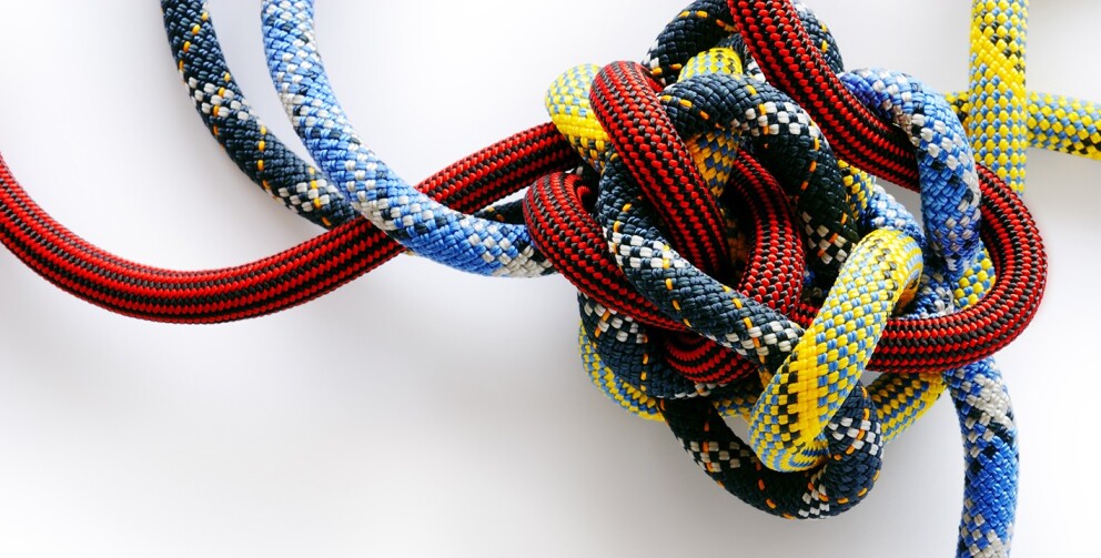 Tangled colourful ropes