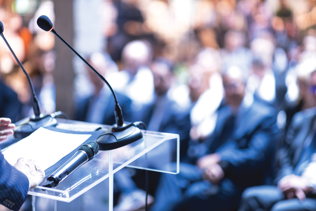View from behind lectern in front of audience